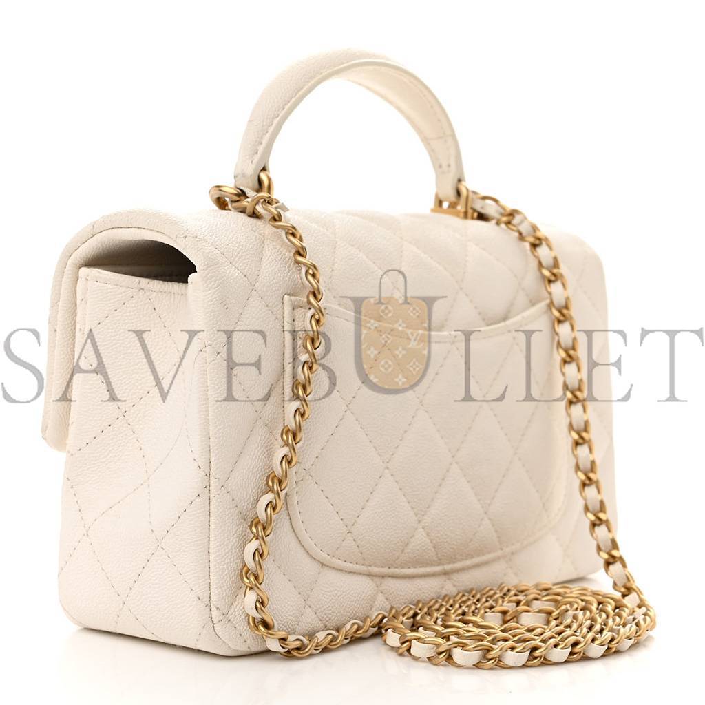 CHANEL MASTER  CAVIAR QUILTED MINI TOP HANDLE RECTANGULAR FLAP WHITE AS2431 (20*13*9cm)